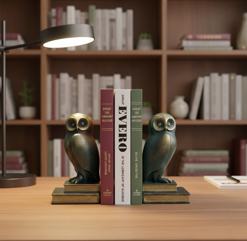 Green Bird Owl Rustic Bookend