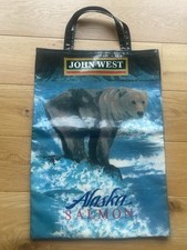 Vintage John West Brown Bear Alaska Salmon PVC Canvas Woven Shopping Bag