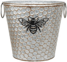 16cm Metal Honey Comb Bumble Bee Plant Pot Tin Pail Planter Gold Decor