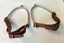 Pair Of Vintage Nickel Silver Horse Cavalry Style Spurs Adjustable Straps