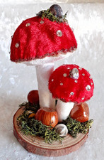 Handcrafted Toadstool Decoration, Velvet  Fir cones. Autumn Winter