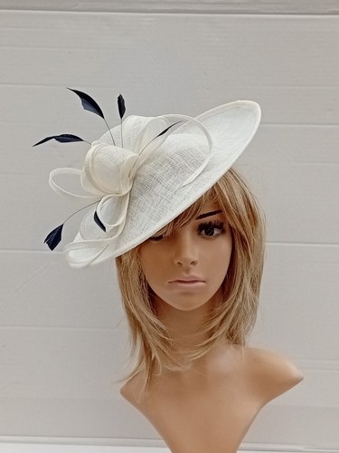 Ivory with navy feathers