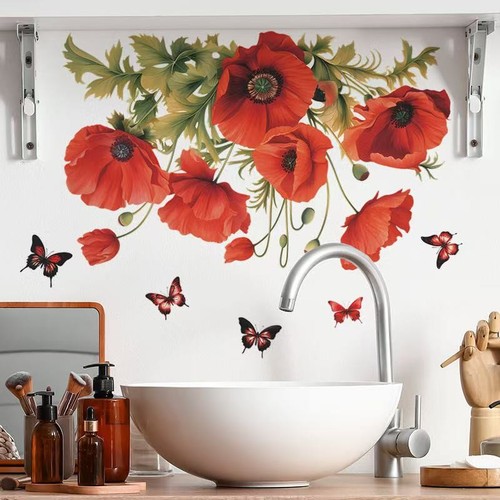 Red poppy flowers butterflies - poppy,