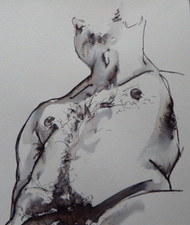 Ink Drawing Male Nude Looking