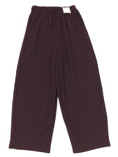 M&S Women's Trousers Burgundy Carrot Leg Crinkle Pockets Waist Ties New F1