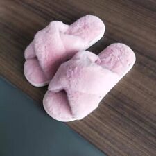 NEW WOMEN CROSS STRAP FLUFFY MULE SOFY WARM FAUX FUR SLIDERS SLIPPERS SIZES 3-10