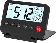 Travel Alarm Clock Small Digital Clock Folding with Backlight Calendar Temperat