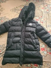 KWD BLACK LONG LINE FUR HOODED PUFFER PADDED JACKET SIZE M