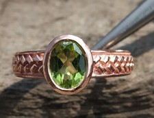 Rose Gold Plated Green Peridot Ring 925 Sterling Silver Women's Solitaire Ring
