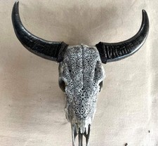 Hand-Carved Mandala Cow Skull