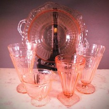 NICE~lot of Vintage Pink Depression Glass~Tumblers~Creamer~lg. Bowl