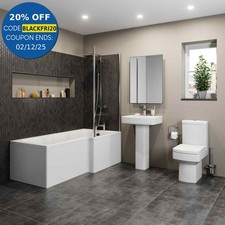 Bathroom Suite L Shaped RH Bath Screen Panel Square Toilet Basin Sink Pedestal