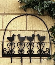 4 Hook Rack Wrought Iron Clothes Hanger Coat Towel Wall Door Rail Handmade 