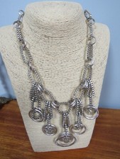 Steampunk Silvertone Necklace Discs Brutalist Industrial Chain Adjustable Choker