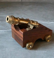 Brass Naval Cannon Model on Wooden Rosewood Carriage