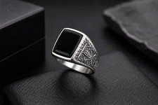 Mens black agate onyx - agate, ring