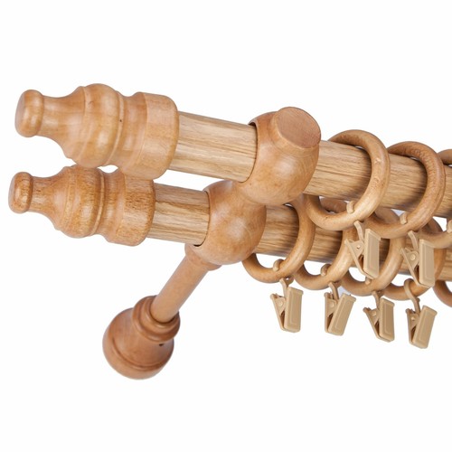 Wooden curtain pole - wooden, double