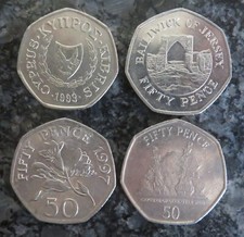 4 Rare 50p Coins Balliwick of Jersey/Guernsey/Capture of Gibraltar & Cyprus 50p