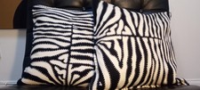 Pair of Jan Constantine Large Cushions Zebra Hand Embroidered Wool Duck Feather