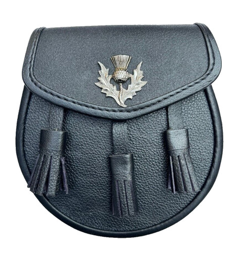 Black leather scottish kilt - black,