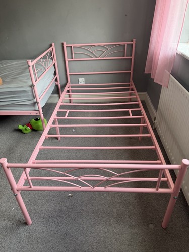 Pink metal single bed frame - bed,
