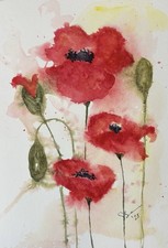 Watercolour Red Poppies By