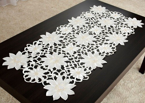Beige floral tablecloth - beige,