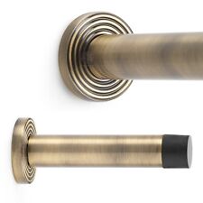 Plain Antique Brass Cylinder Projected Door Stop on Reeded Backplate Solid