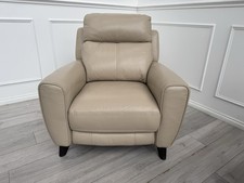 Furniture Village Zen Beige Leather Power Recliner Armchair + Headrest + Lumbar