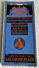 Vintage Old Bartholomew's Half Inch Cloth Map, England Sheet 29, Salisbury Plain