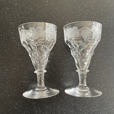 Georgian Two Vine & Grape Engraved Wine Glasses Antique
