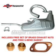 Lambretta 42mm CLUBMAN EXHAUST in SILVER Genuine AF RAYSPEED + Free Exhaust Nuts