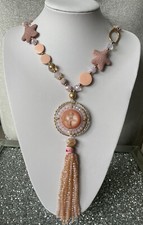 Gorgeous Pink Gold Longline Statement Lagenlook Beaded Tassel Necklace BNWT P1