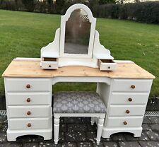 QUALITY SHABBY CHIC DUCAL PINE DRESSING TABLE, MIRROR WITH REUPHOLSTERED STOOL