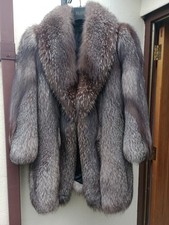 FULL PELT SILVER BLACK FOX FUR COAT SZ 16 75" SWEEP!