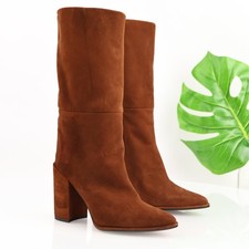 Stuart Weitzman Womens Straighten Boots Size 6 M Brown Suede Block Heel Pointed