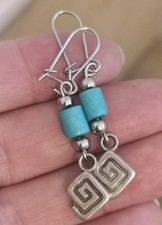 Vintage 925 Sterling Silver Turquoise Drop Dangle  Earrings