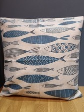 Cornish Blue Sardines Shoal Cushion Covers 45x45cm New Linen Blend Nautical
