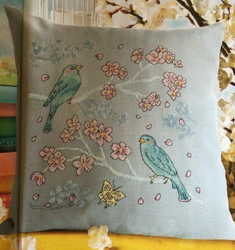 Birds pink flower blossom - on,