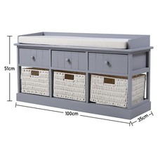 Large 6 Pull-out Drawers Wicker Basket Storage Cabinet Hallway Entryway Benches