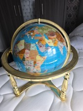 World Globe, With Brass Effect Stand, Showing All Continents In Gem Stones.