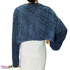 Montage Vintage Navy Blue Silk Beaded Bolero Shrug Jacket Sequin Formal Sz 20W