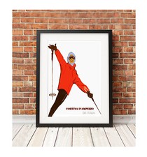 Cortina d’Ampe ❤ SKI  ITALIA ❤ poster print vintage retro skiing snowboard Italy