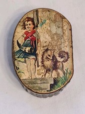 Victorian Papier Mache Snuff Box Girl & Dog 19th Century