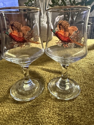 Pair pheasant sherry glasss - pair, of