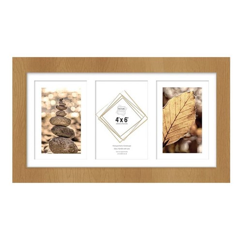 Brown triple photo frame 4x6 - brown,