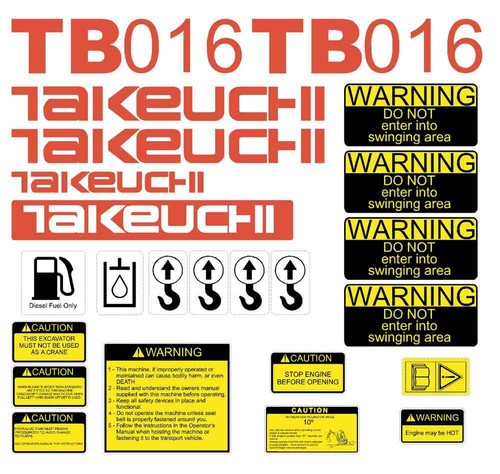 Takeuchi tb016 decals - takeuchi, repro