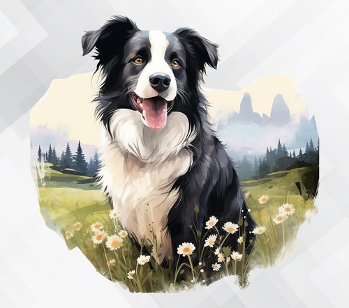 Watercolour border collie dog - collie,