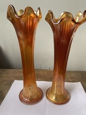 Pair Of Ribbed Eye Fenton Carnival Glass Vase - 11 Inch Tall Ex Cond Vintage