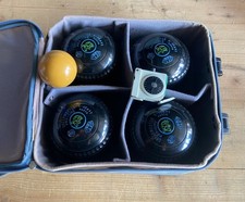 Black Set of Greenmaster Pro-Line Lawn Bowls Size 5 Heavy AH270 with Carrier etc